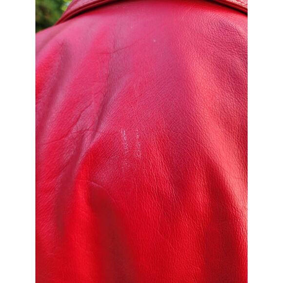 Vtg 80s David Benjamin Long Red Black Geometric Leather Funky Abstract Coat Sz S - Picture 6 of 9